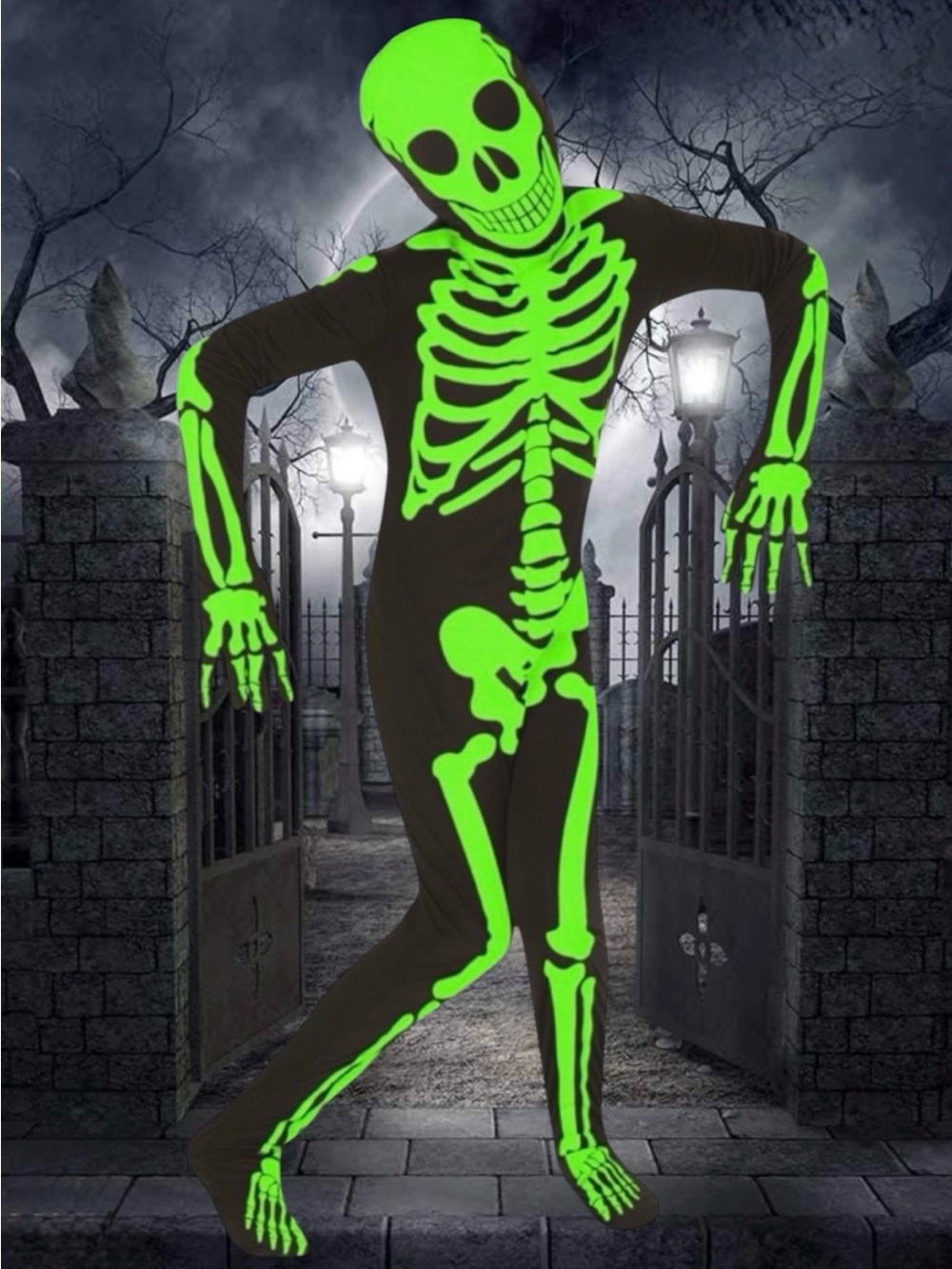 Glow in the Dark Skeleton Halloween Costume Bodysuit